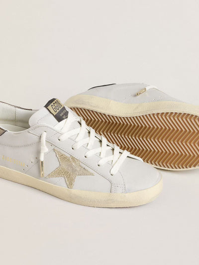 GGDB - Super-Star pour femme avec étoile en cuir craquelé et contrefort en cuir lamé métallique